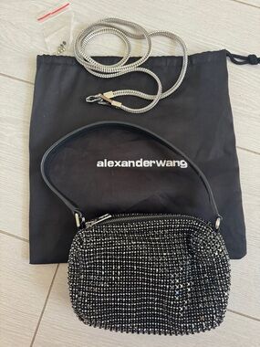 Alexander Wang Black Crystal Mini Bag with Silver Chain